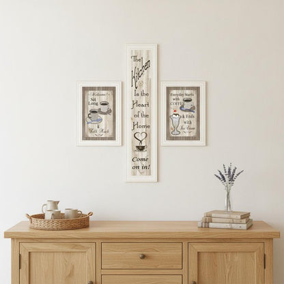 Set Of Three Come On In White Framed Print Kitchen Wall Art HomeRoots
