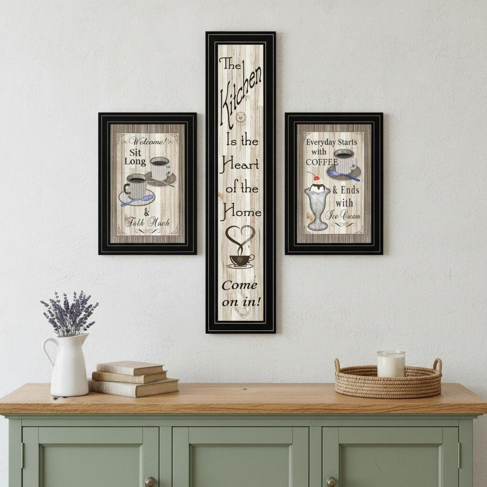Set Of Three Come On In Black Framed Print Kitchen Wall Art HomeRoots