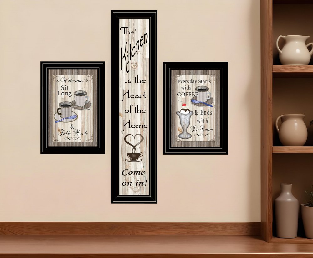 Set Of Three Come On In Black Framed Print Kitchen Wall Art HomeRoots