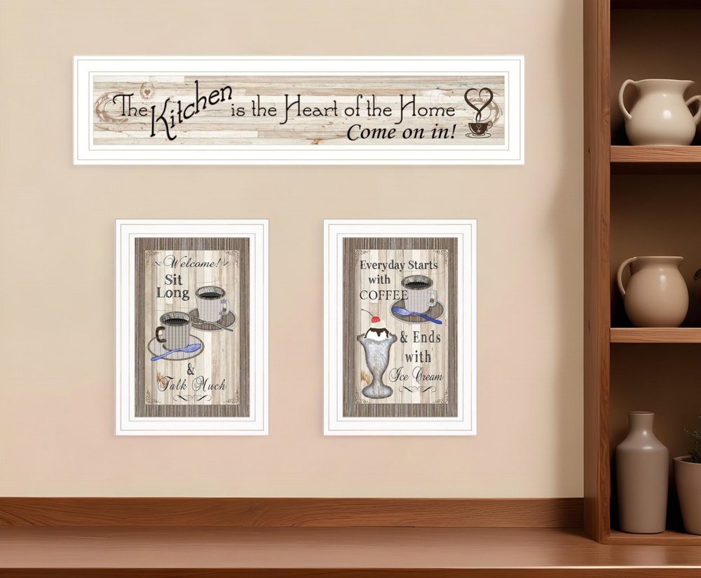 Set Of Three Kitchen Come In White Framed Print Kitchen Wall Art HomeRoots