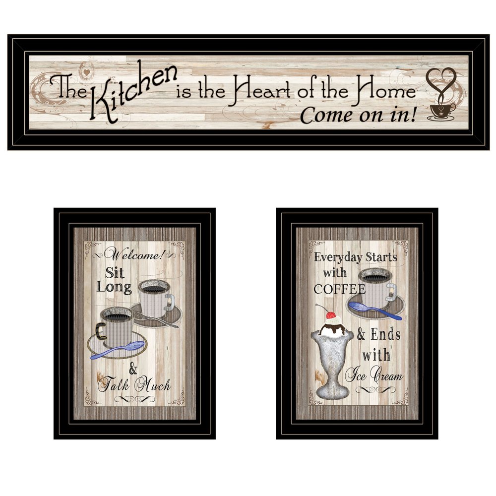Set Of Three Kitchen Come In Black Framed Print Kitchen Wall Art HomeRoots