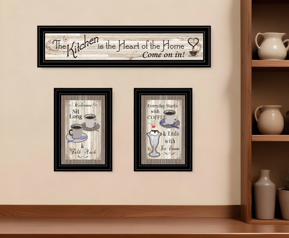Set Of Three Kitchen Come In Black Framed Print Kitchen Wall Art HomeRoots