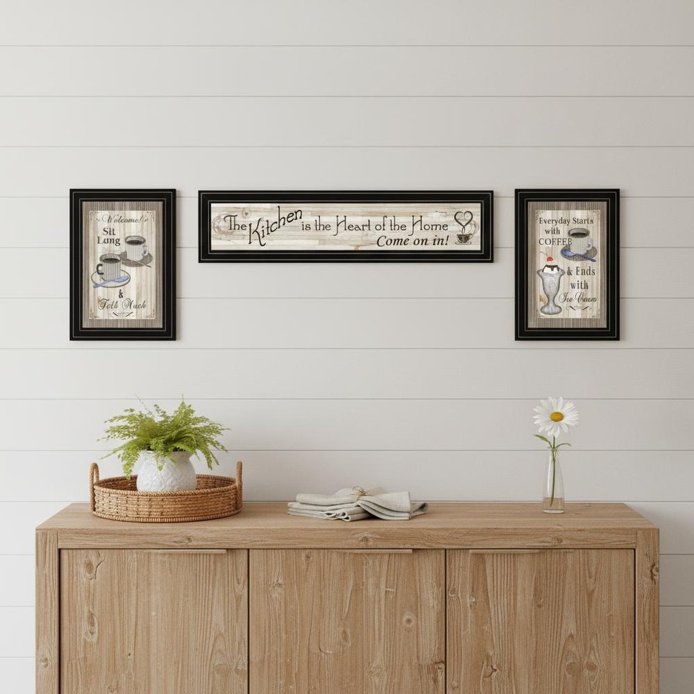 Set Of Three Kitchen Come In Black Framed Print Kitchen Wall Art HomeRoots
