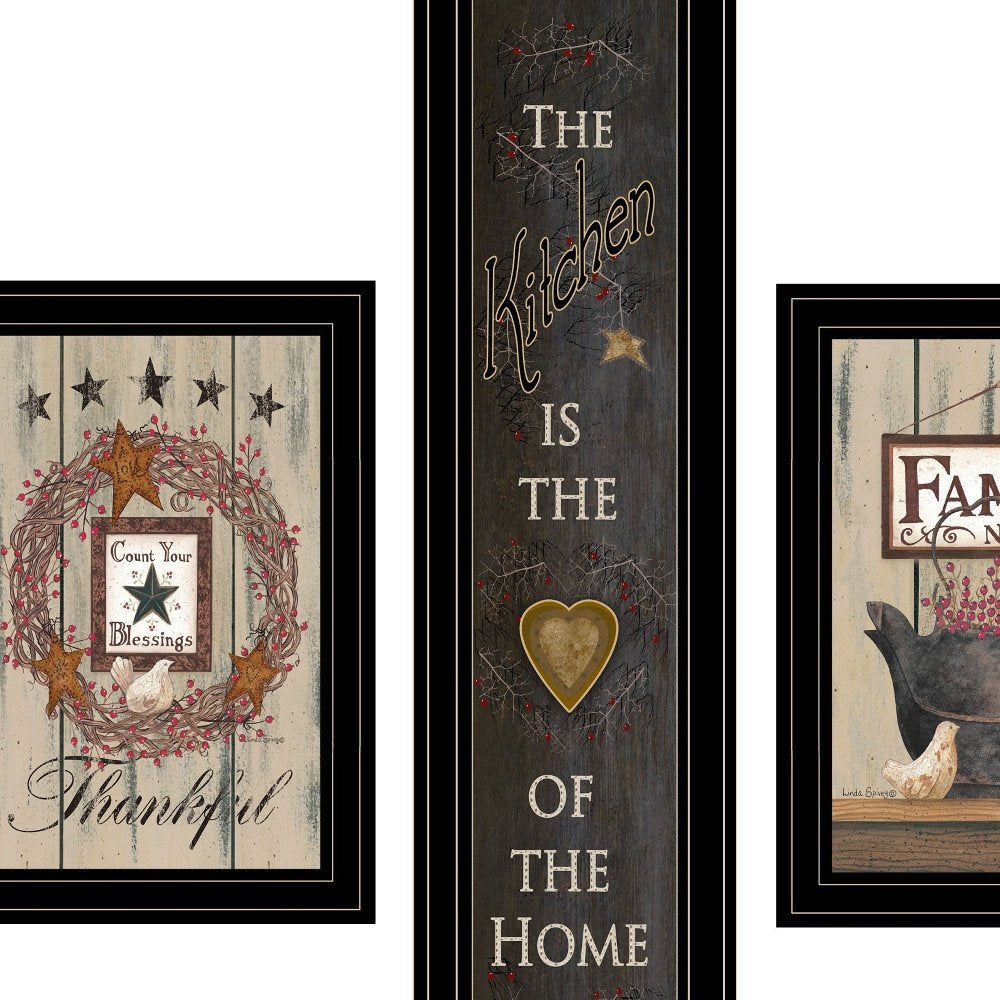 Set Of Three The Primitive Kitchen Black Framed Print Kitchen Wall Art HomeRoots