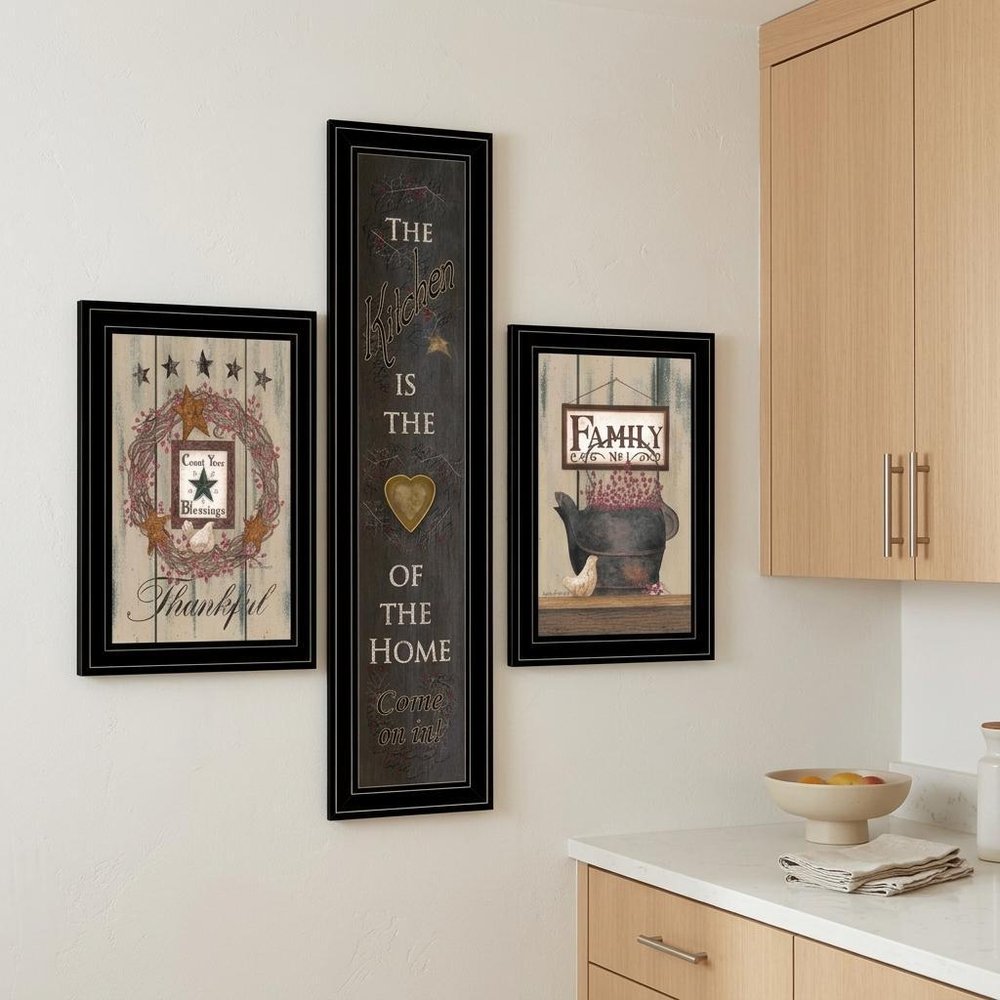 Set Of Three The Primitive Kitchen Black Framed Print Kitchen Wall Art HomeRoots