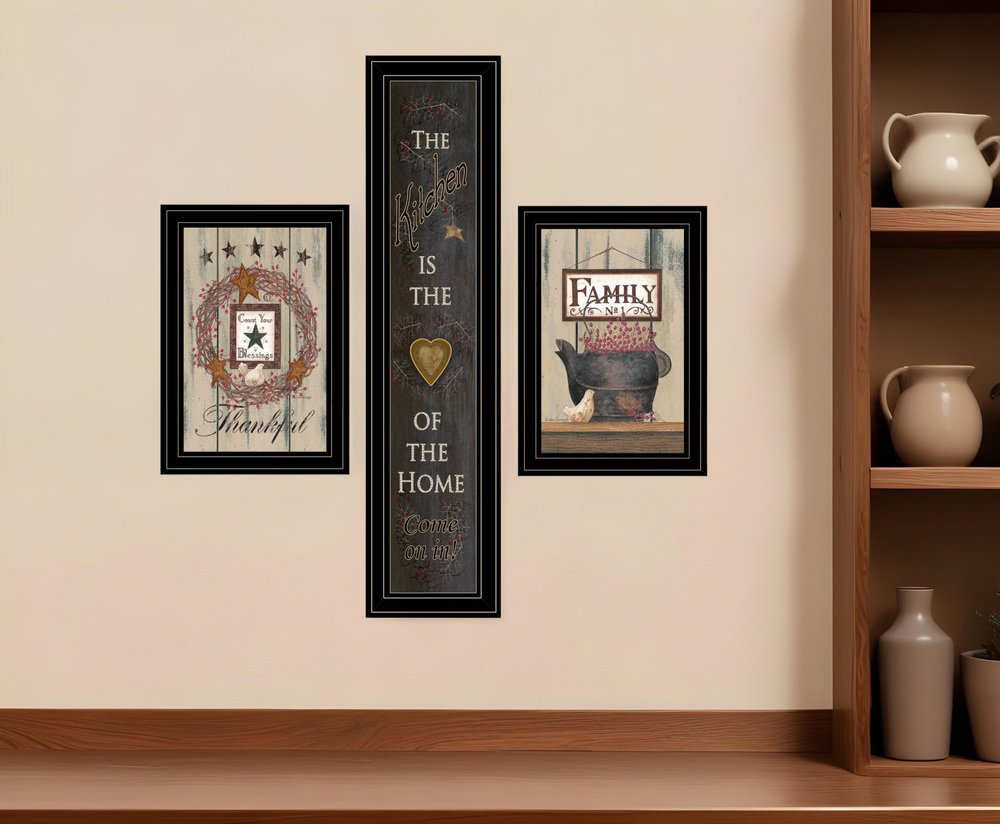 Set Of Three The Primitive Kitchen Black Framed Print Kitchen Wall Art HomeRoots