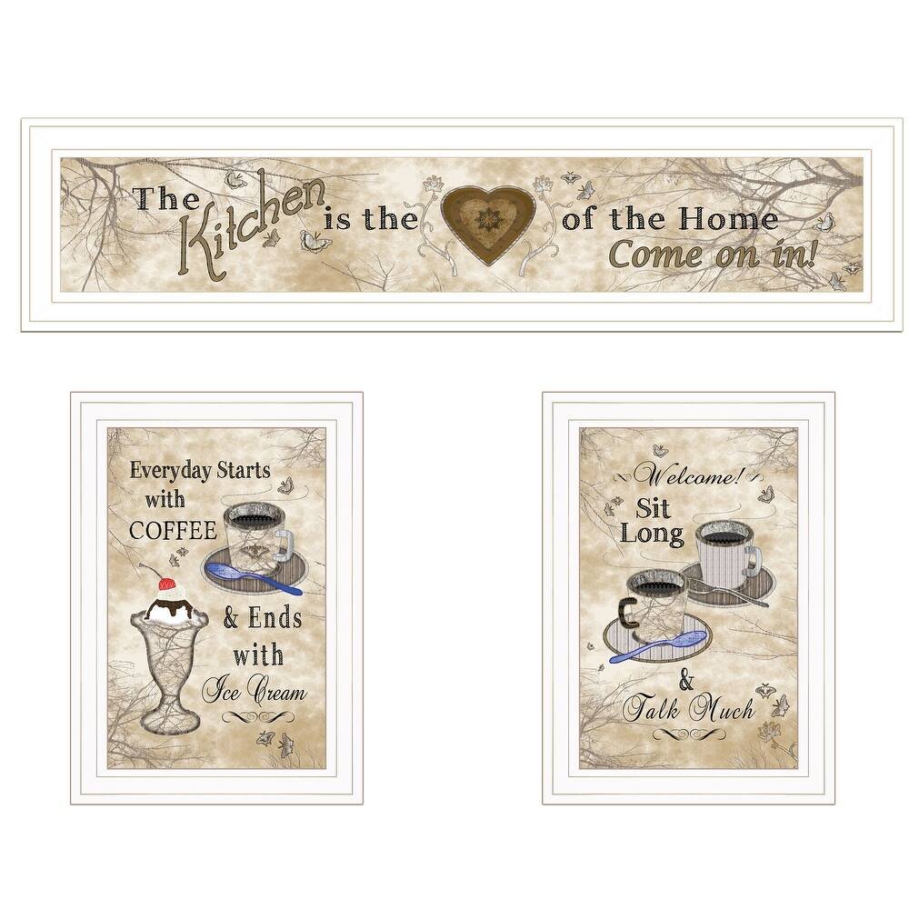 Set Of Three Love of Nature Kitchen White Framed Print Kitchen Wall Art HomeRoots