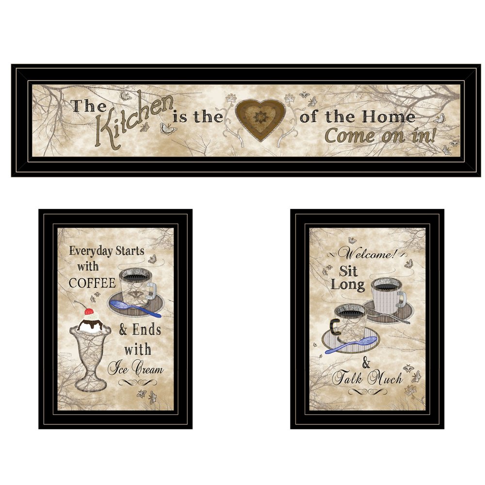 Set Of Three Love of Nature Kitchen Black Framed Print Kitchen Wall Art HomeRoots