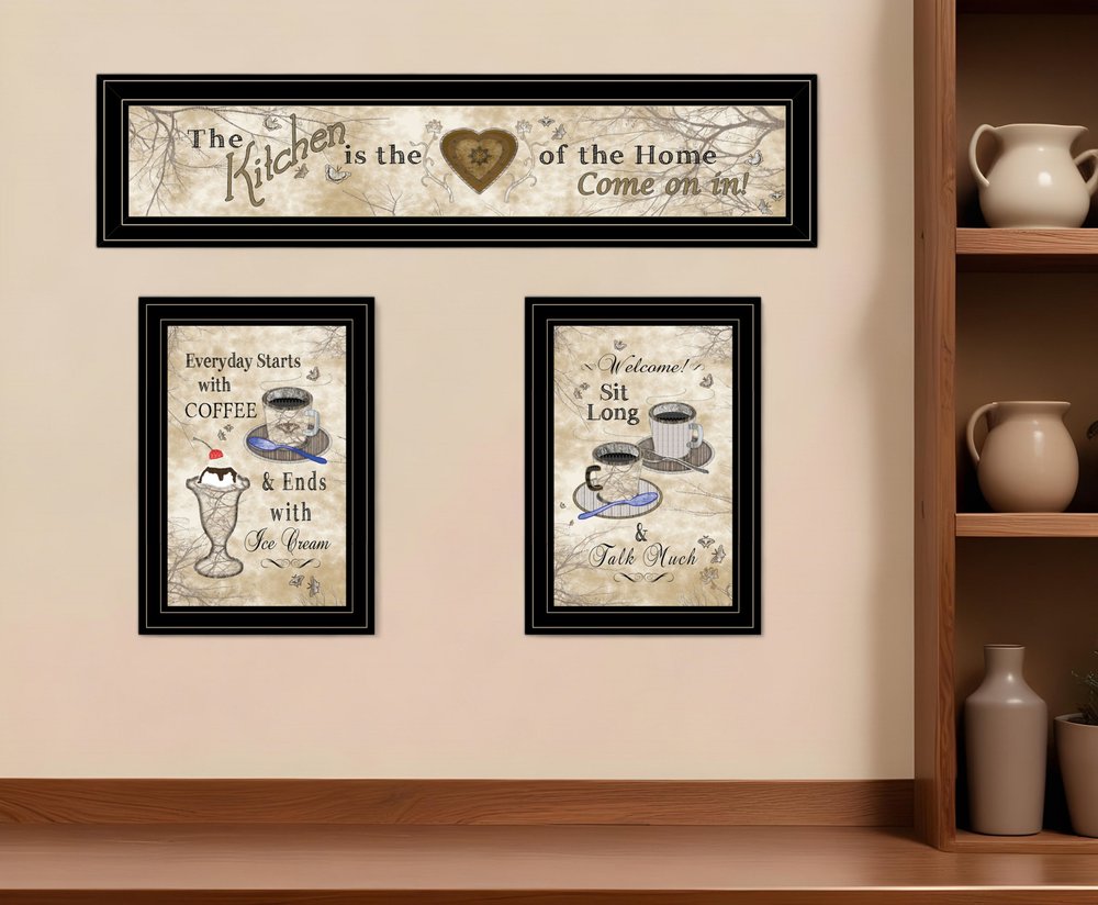 Set Of Three Love of Nature Kitchen Black Framed Print Kitchen Wall Art HomeRoots