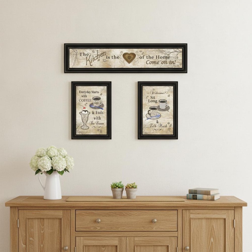 Set Of Three Love of Nature Kitchen Black Framed Print Kitchen Wall Art HomeRoots