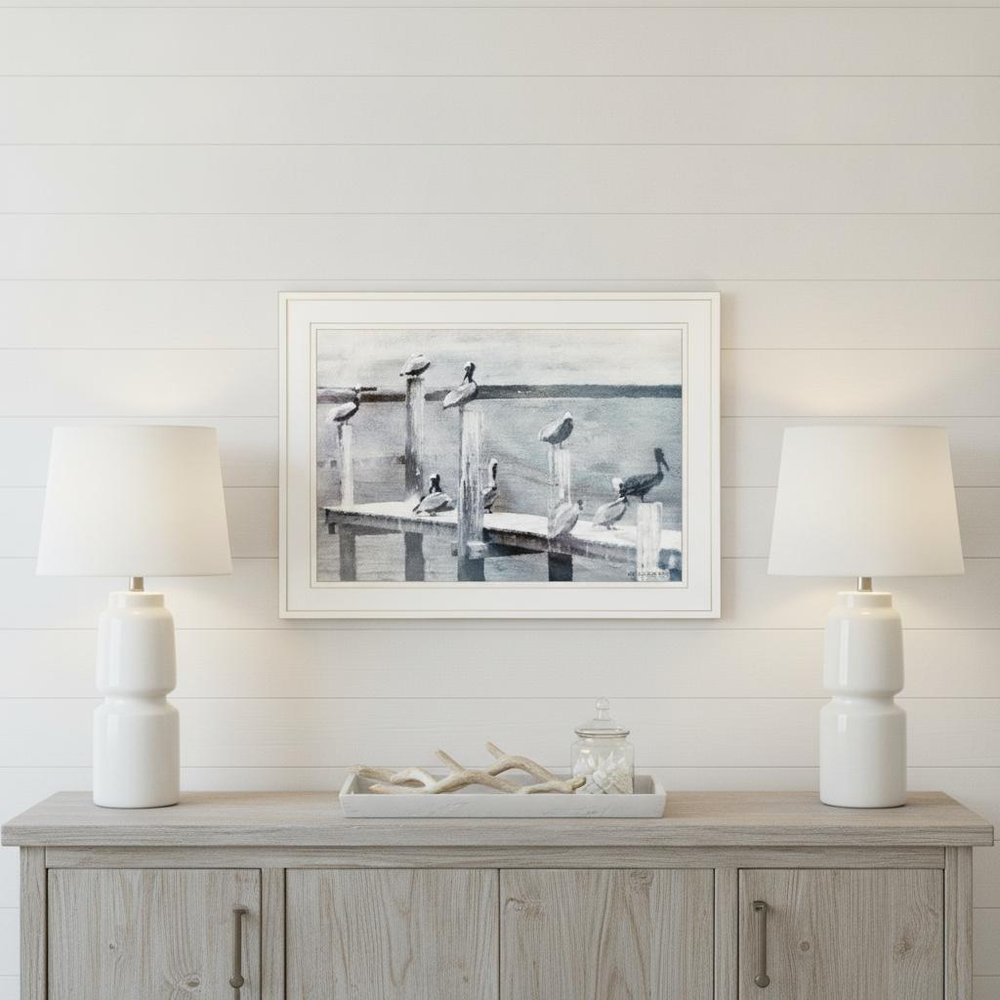 Birds on a Pier 2 White Framed Print Kitchen Wall Art HomeRoots