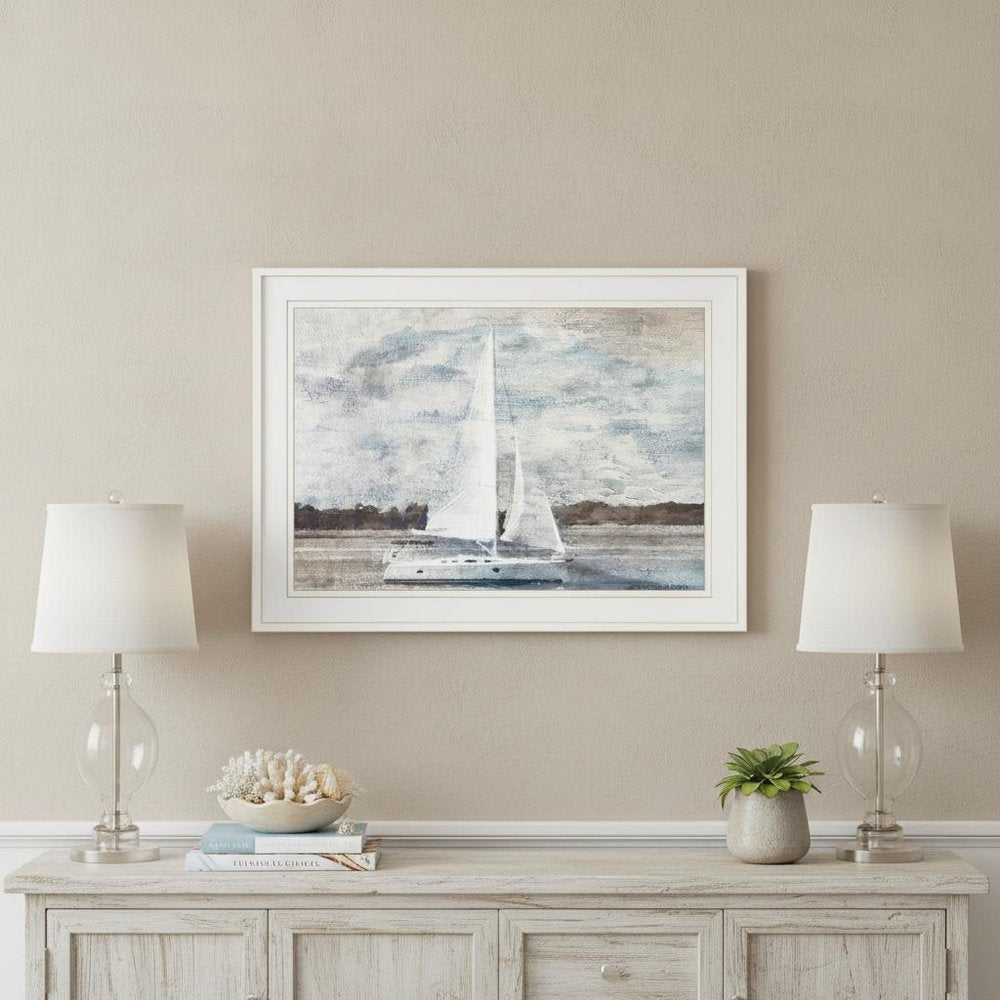 Sailboat on Water 2 White Framed Print Wall Art HomeRoots