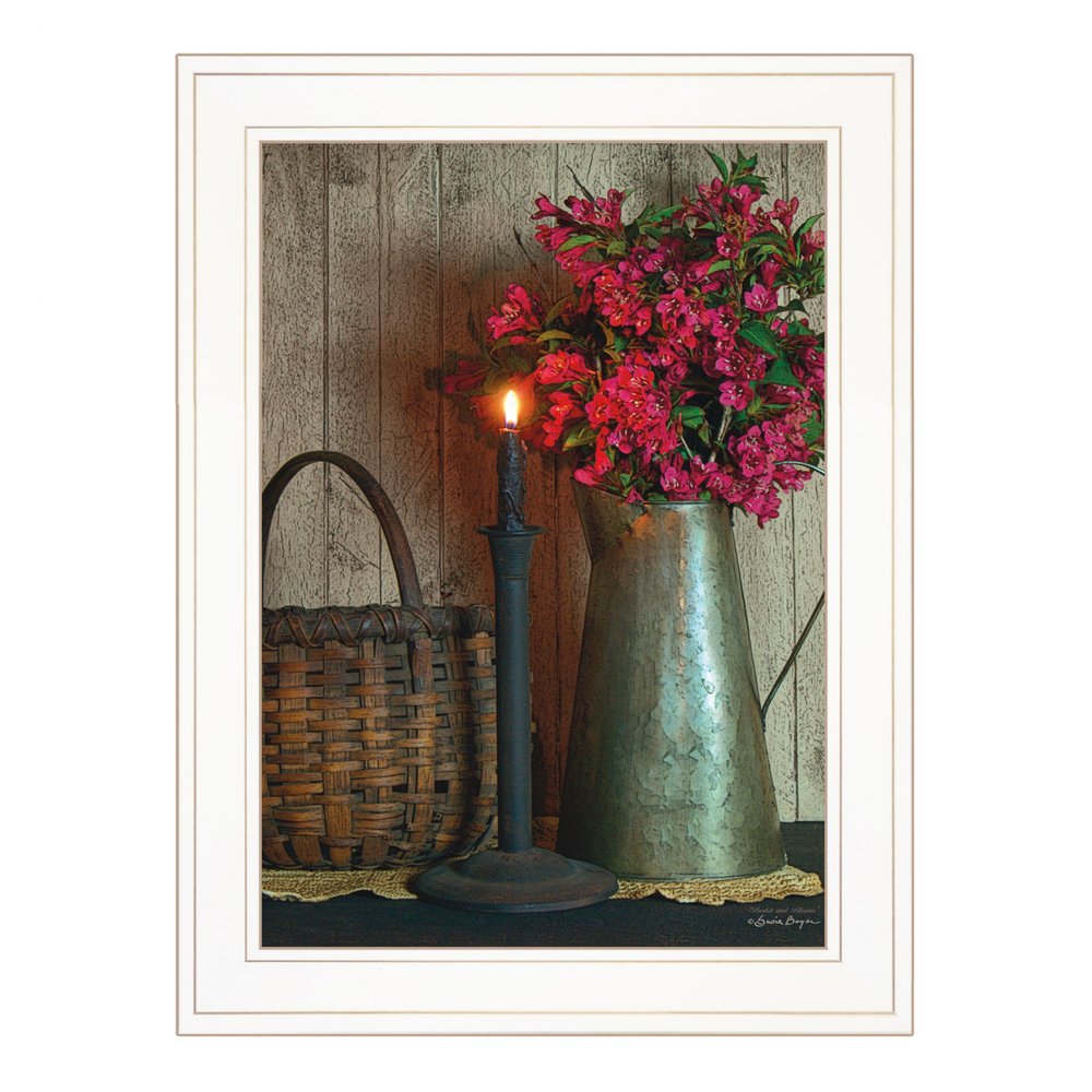 Basket and Blossoms White Framed Print Wall Art HomeRoots
