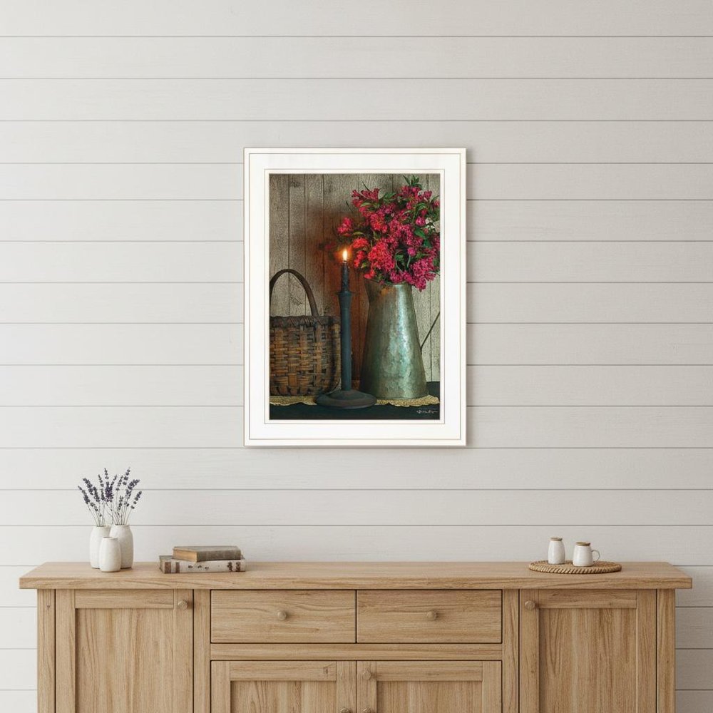 Basket and Blossoms White Framed Print Wall Art HomeRoots