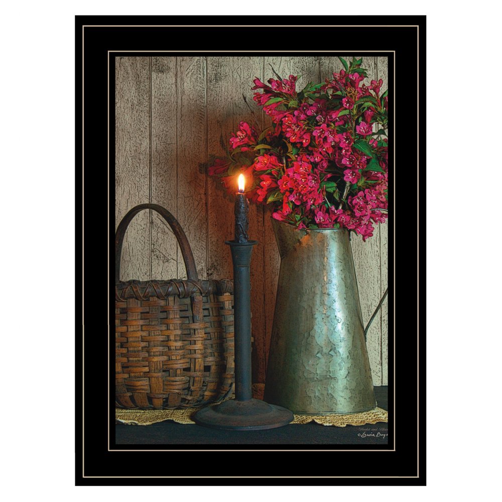 Basket and Blossoms Black Framed Print Wall Art HomeRoots