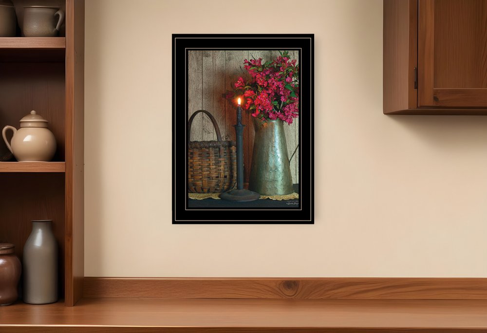 Basket and Blossoms Black Framed Print Wall Art HomeRoots