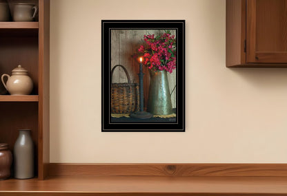 Basket and Blossoms Black Framed Print Wall Art HomeRoots