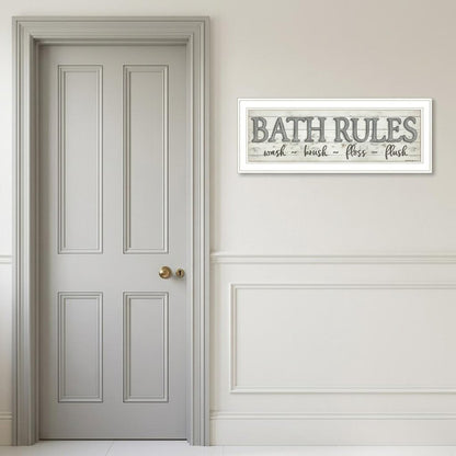 Bath Rules 1 White Framed Print Bathroom Wall Art