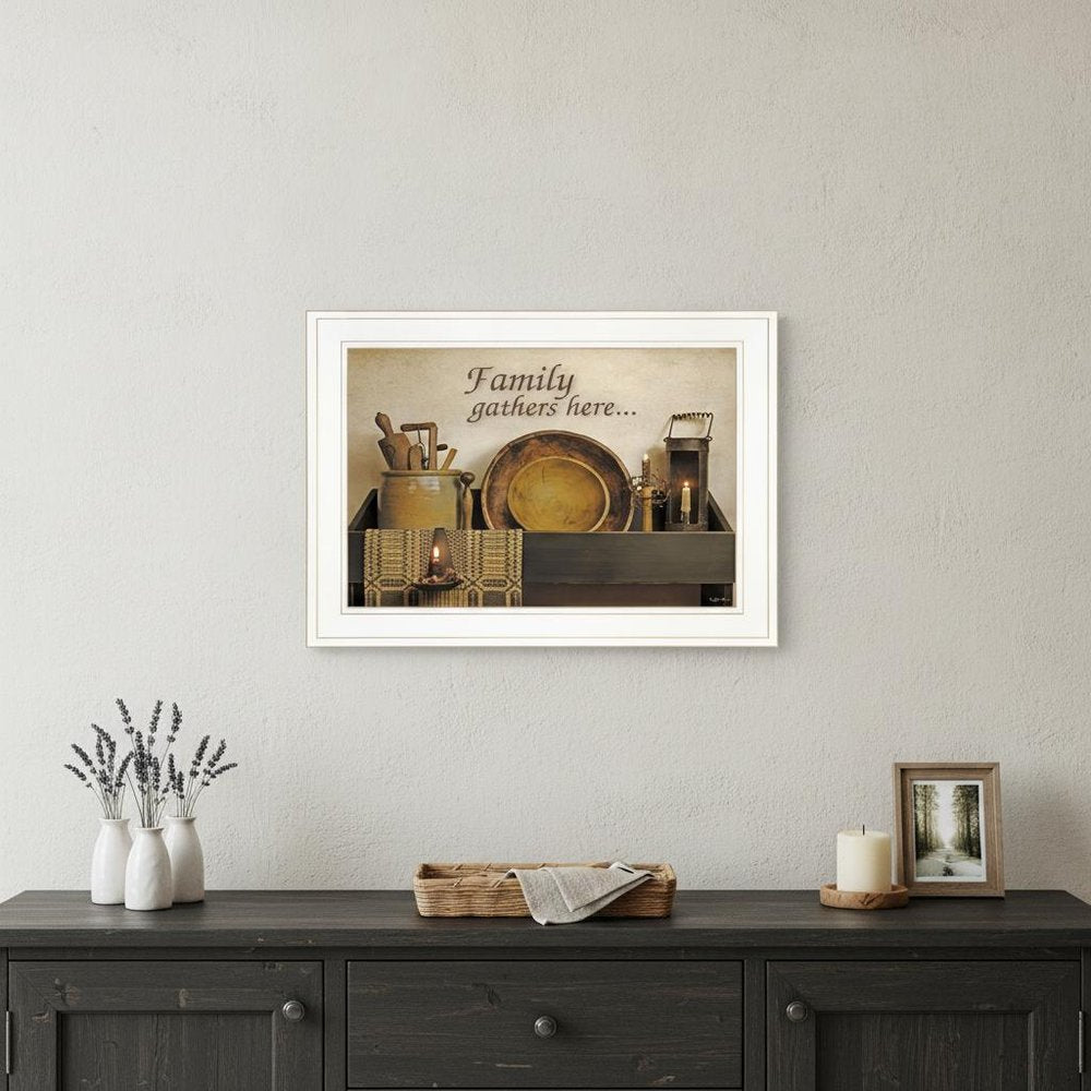Family Gather Here 2 White Framed Print Kitchen Wall Art HomeRoots