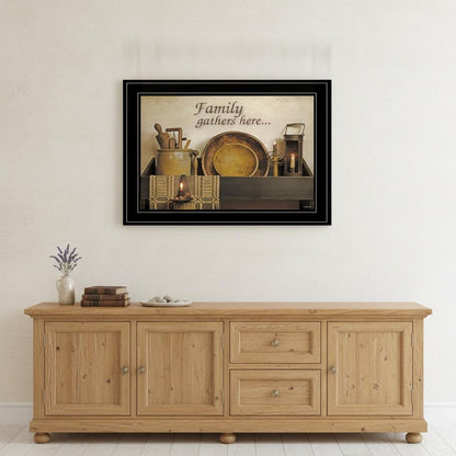 Family Gather Here 3 Black Framed Print Kitchen Wall Art HomeRoots
