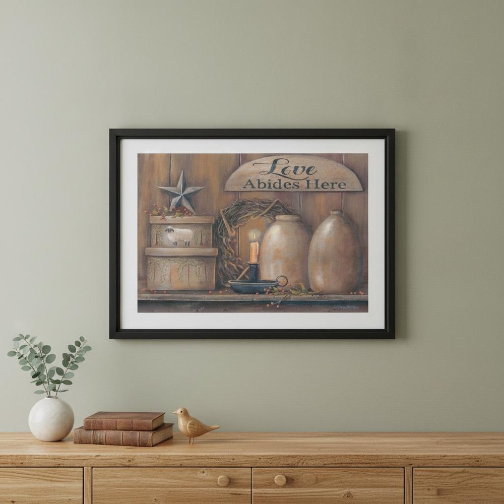 Love Abides Here Shelf 3 Black Framed Print Wall Art HomeRoots