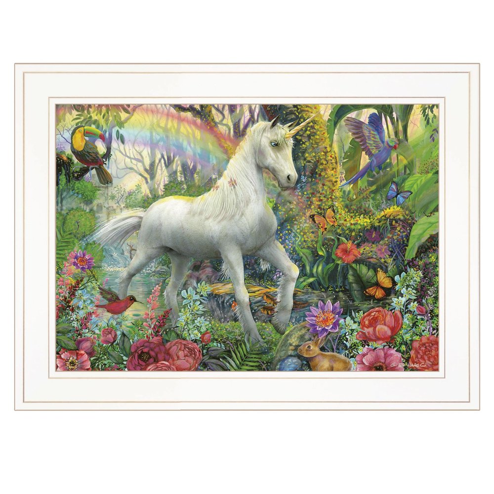 Rainbow Unicorn 2 White Framed Print Wall Art HomeRoots