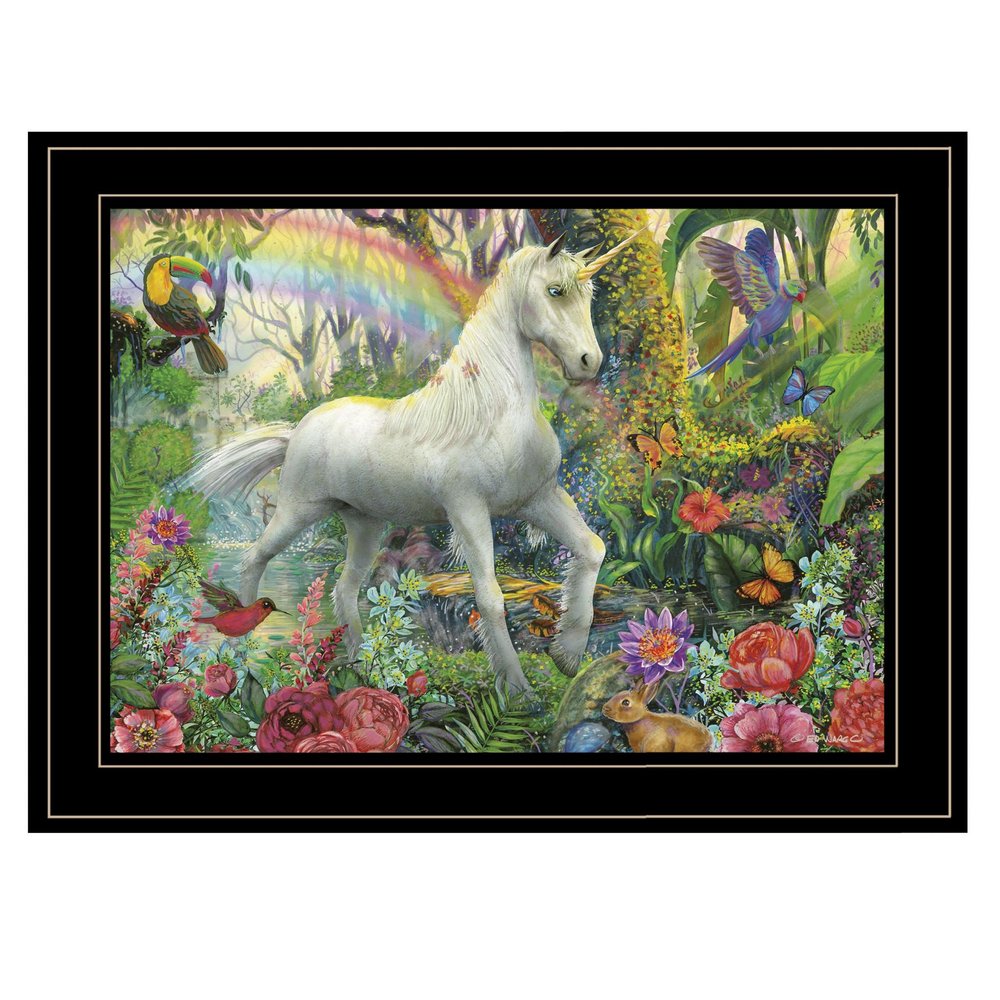 Rainbow Unicorn 3 Black Framed Print Wall Art HomeRoots