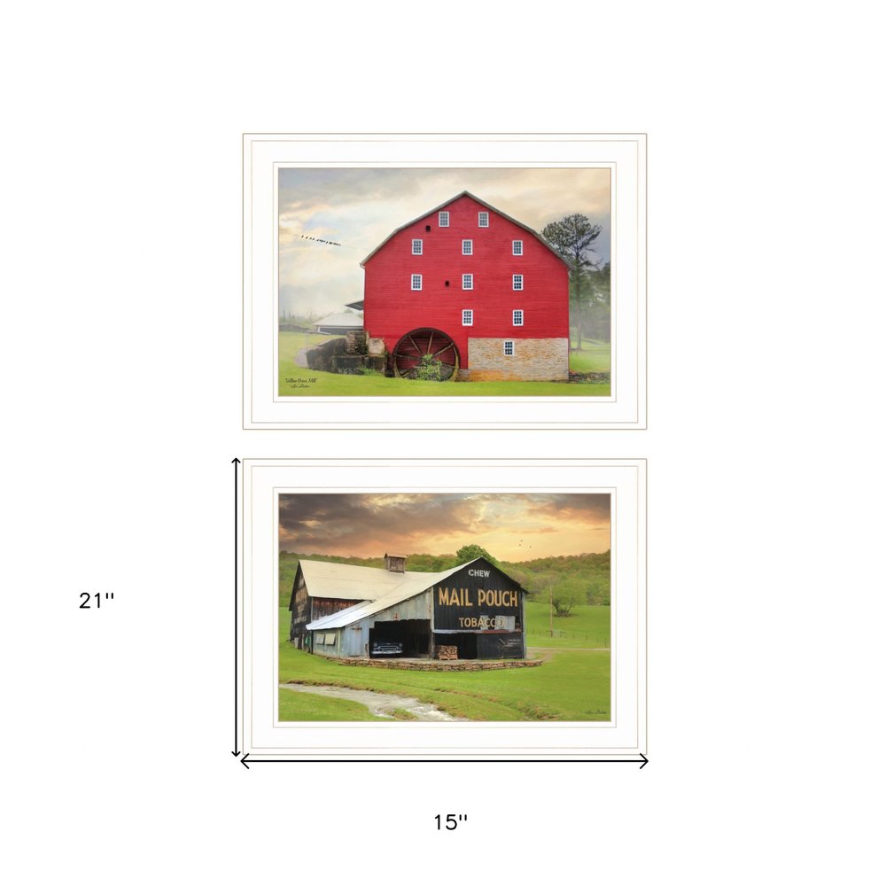 Set Of Two Mail Pouch Barn and Mill 1 White Framed Print Wall Art — view 3