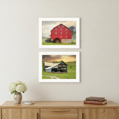 Set Of Two Mail Pouch Barn and Mill 1 White Framed Print Wall Art