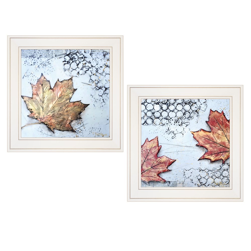 Set Of Two Channeling Fall Leaves White Framed Print Wall Art — view 1