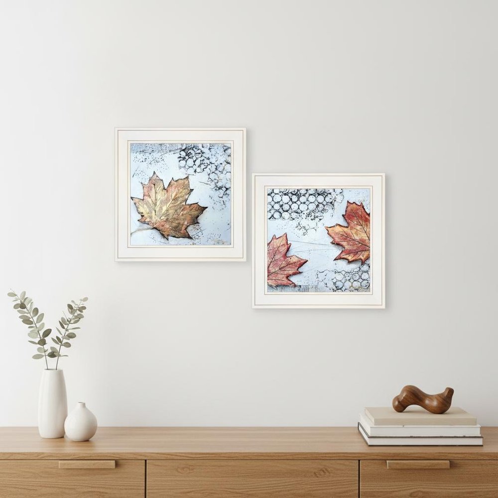 Set Of Two Channeling Fall Leaves White Framed Print Wall Art — view 5