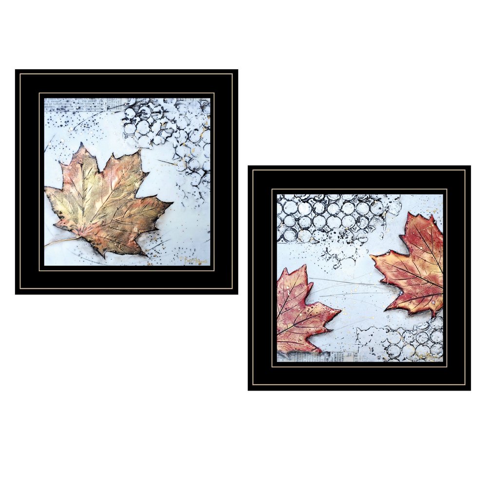 Set Of Two Channeling Fall Leaves Black Framed Print Wall Art — view 1