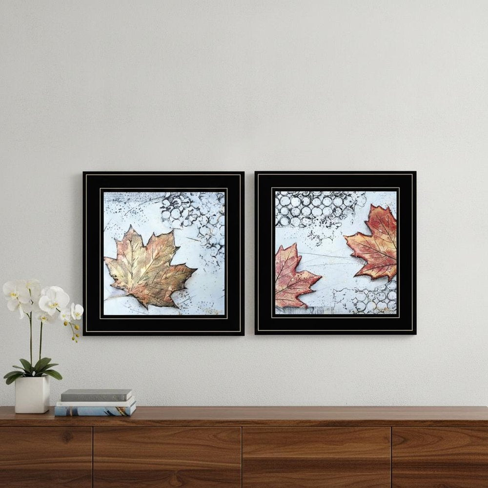 Set Of Two Channeling Fall Leaves Black Framed Print Wall Art — view 4