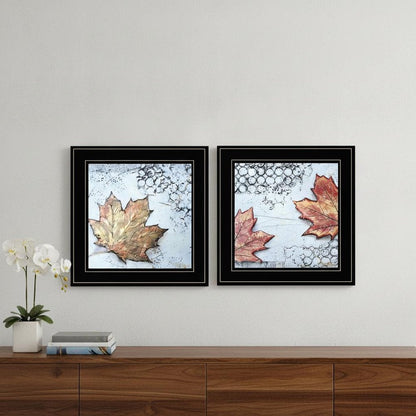 Set Of Two Channeling Fall Leaves Black Framed Print Wall Art
