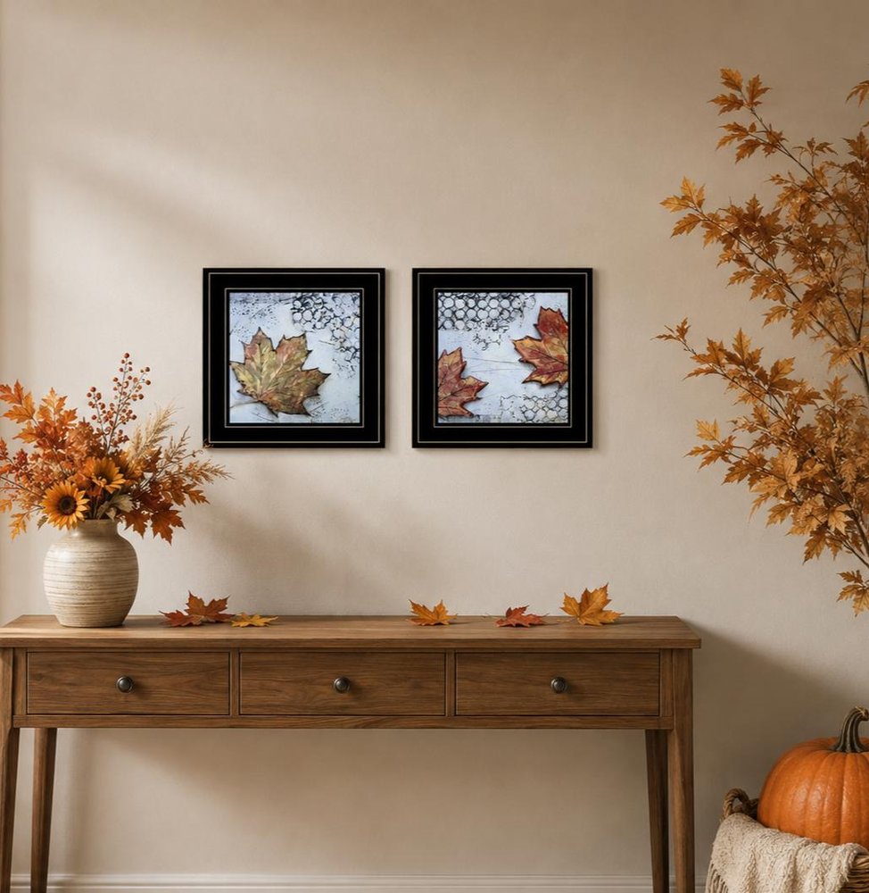 Set Of Two Channeling Fall Leaves Black Framed Print Wall Art
