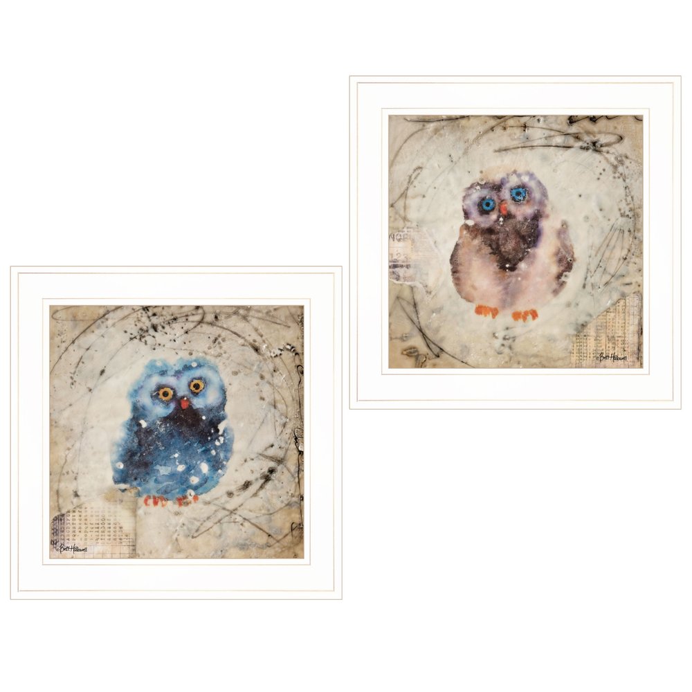 Set Of Two Wonder Years Owls 1 White Framed Print Wall Art — view 1