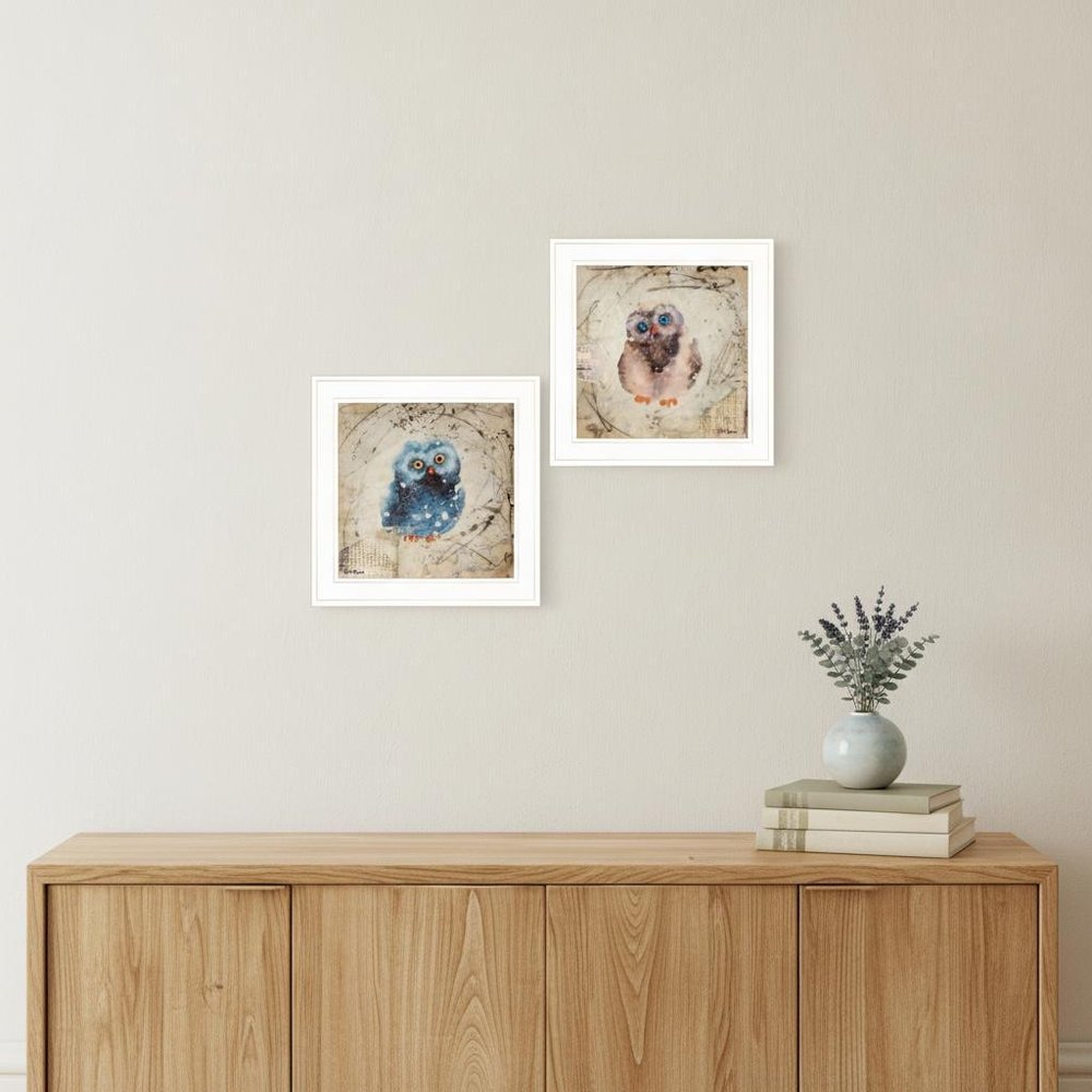 Set Of Two Wonder Years Owls 1 White Framed Print Wall Art — view 7