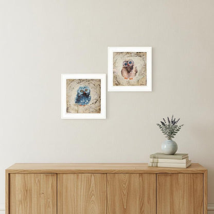 Set Of Two Wonder Years Owls 1 White Framed Print Wall Art