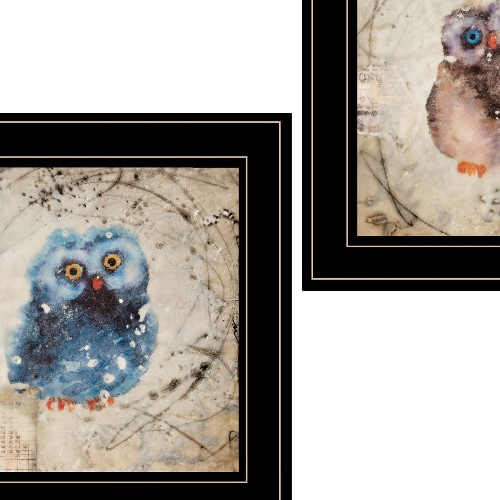 Set Of Two Wonder Years Owls Black Framed Print Wall Art — view 3