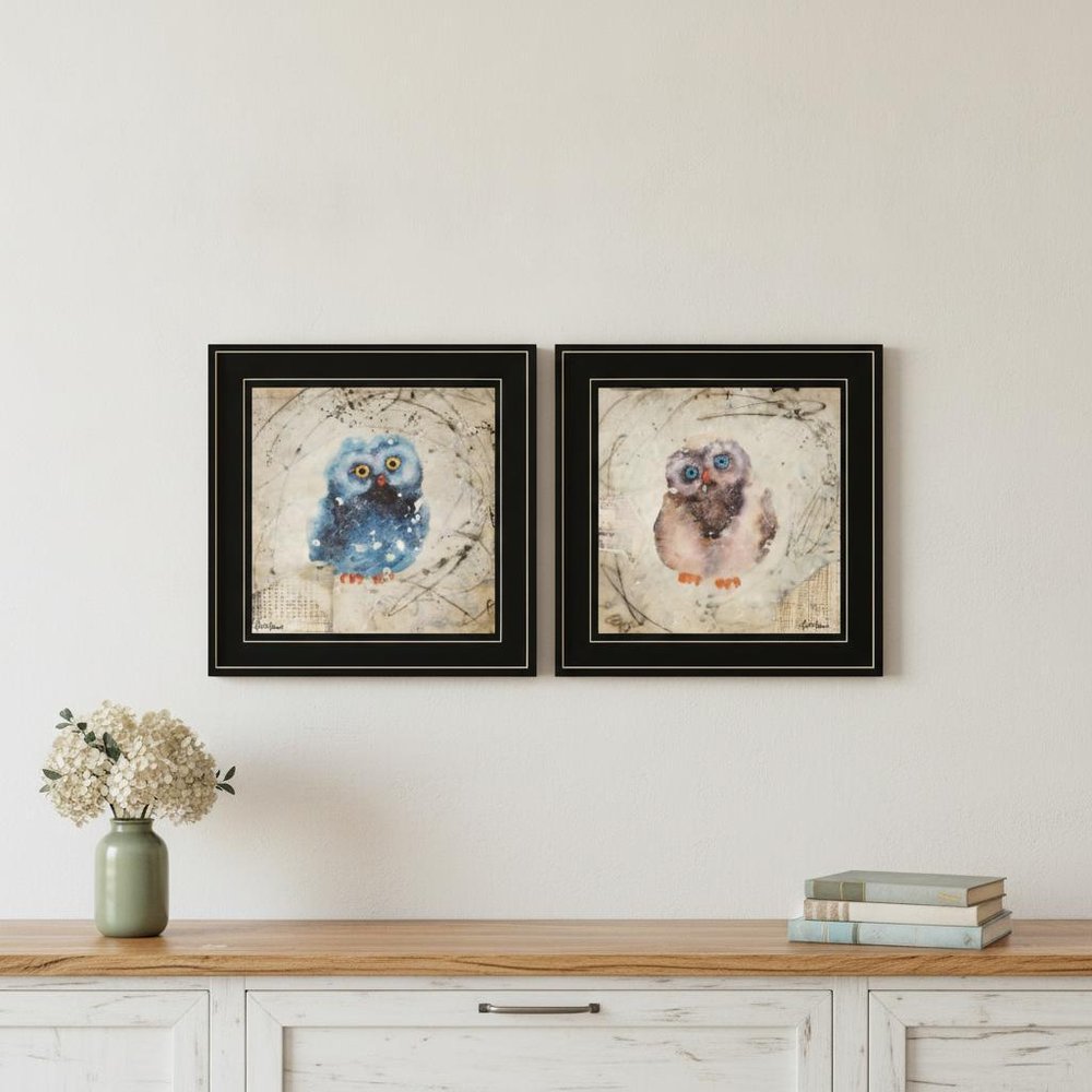 Set Of Two Wonder Years Owls Black Framed Print Wall Art — view 4