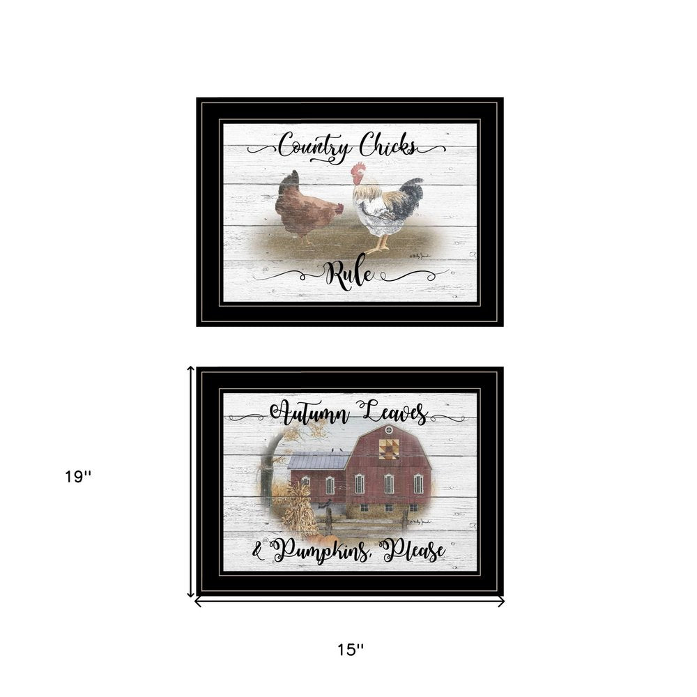 Set Of Two Chickens and Autumn Black Framed Print Wall Art — view 3
