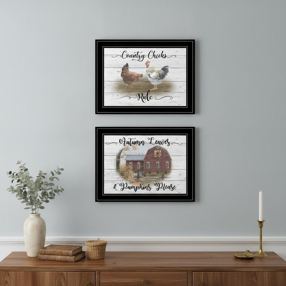 Set Of Two Chickens and Autumn Black Framed Print Wall Art — view 4