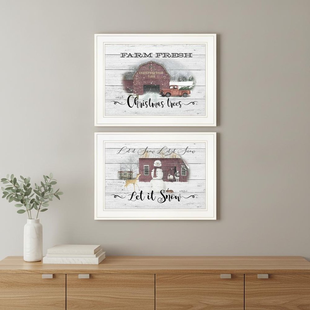 Set Of Two Farm Christmas 1 White Framed Print Wall Art — view 4