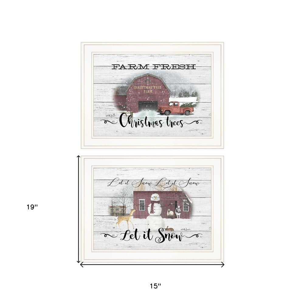 Set Of Two Farm Christmas 1 White Framed Print Wall Art — view 3