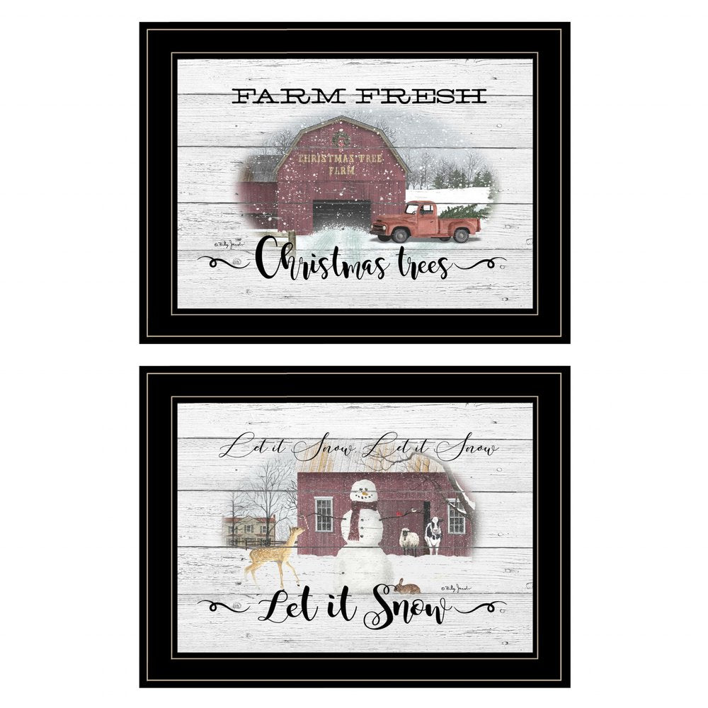Set Of Two Farm Christmas 2 Black Framed Print Wall Art — view 1