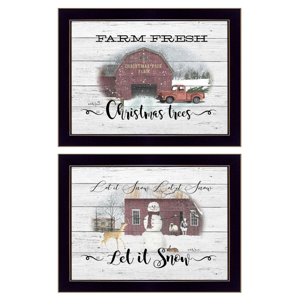 Set Of Two Farm Christmas Black Framed Print Wall Art — view 1