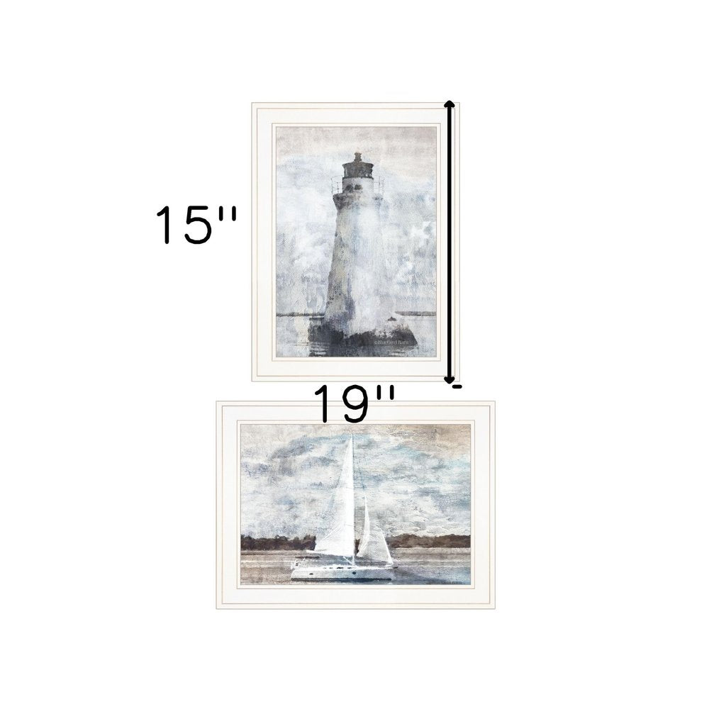 Set Of Two Lighthouse Sailboat 1 White Framed Print Wall Art — view 3