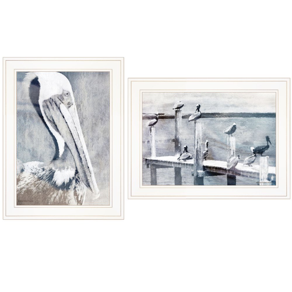 Set Of Two Pelican Party White Framed Coastal Wall Art — view 2