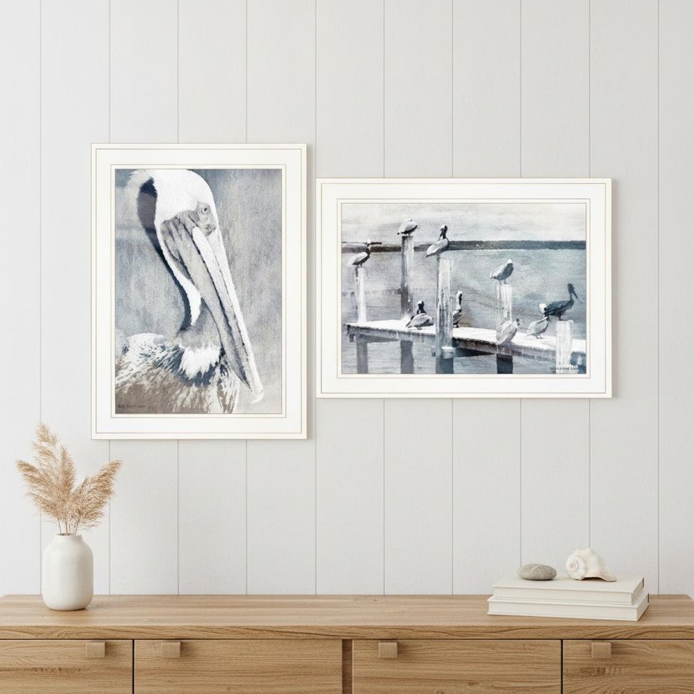 Set Of Two Pelican Party White Framed Coastal Wall Art — view 10