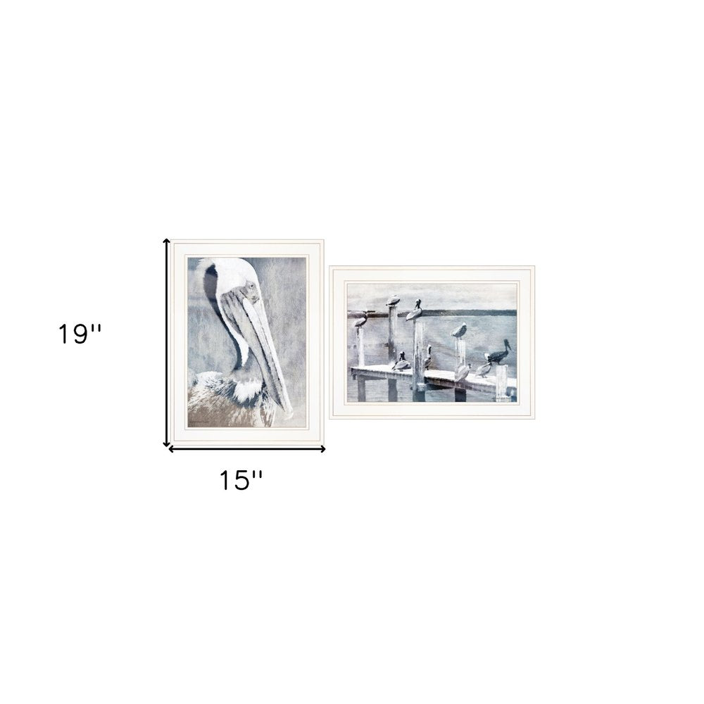 Set Of Two Pelican Party White Framed Coastal Wall Art — view 9